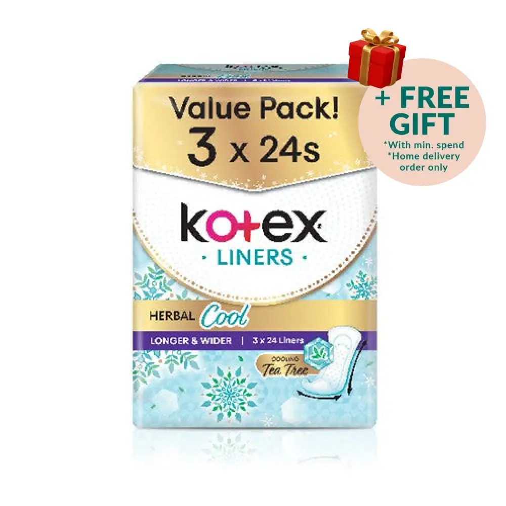 KOTEX PANTYLINER HERBAL COOL LONG & WIDER UNSCENTED 17.5CM 24SX3