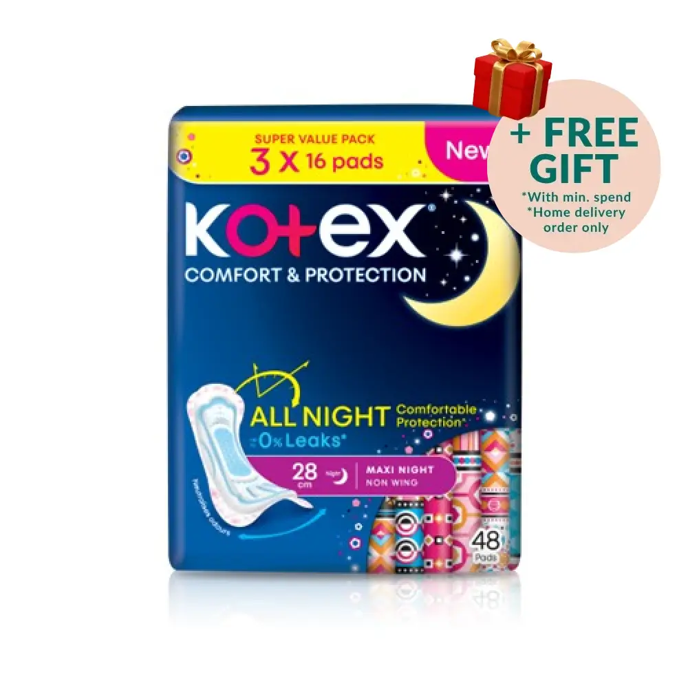 KOTEX SOFT & SMOOTH MAXI NIGHT 28CM NON WING 16SX3