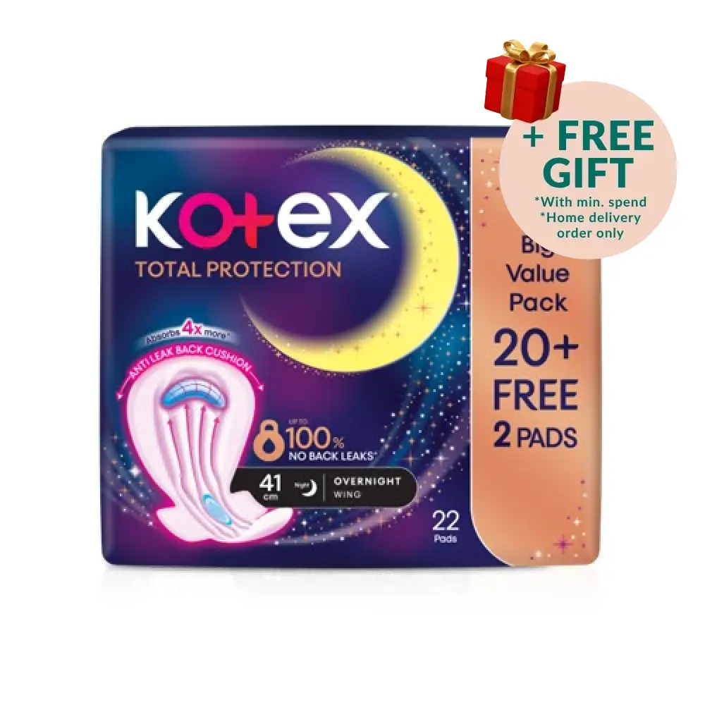 KOTEX TOTAL PROTECTION OVERNIGHT 41CM WING 20S+2S
