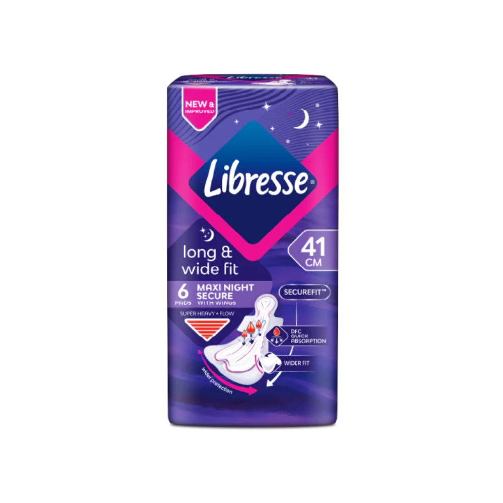 LIBRESSE LONG & WIDE FIT MAXI NIGHT SECURE 41CM WINGS 6S