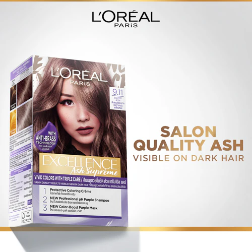 LOREAL EXCELLENCE ASH SUPREME HAIR COLOR 9.11 SILVER ASH - Image 2