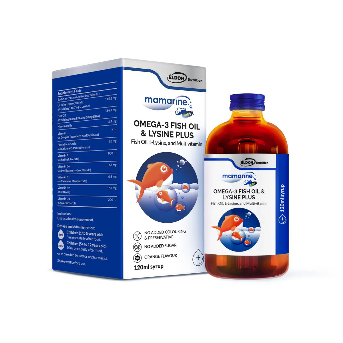 MAMARINE OMEGA-3 FISH OIL & LYSINE PLUS 120ML