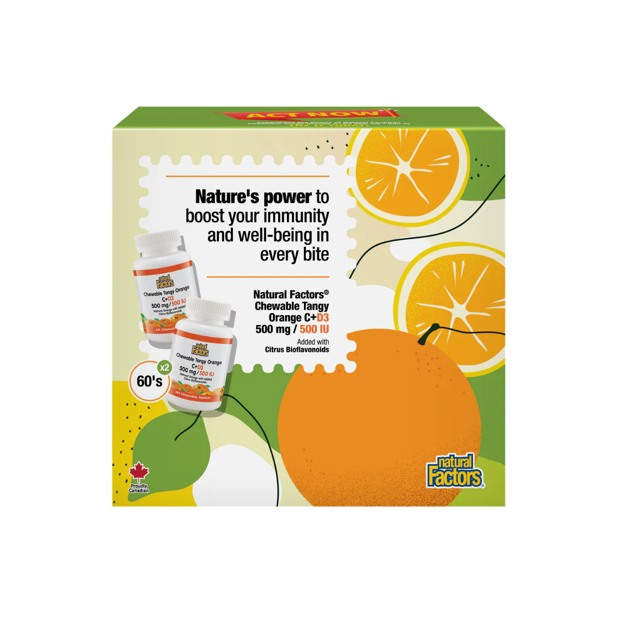 NATURAL FACTORS CHEWABLE TANGY C+D3 2X60S