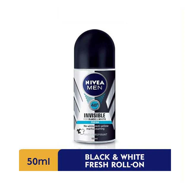 NIVEA FOR MEN DEODORANT BLACK+WHITE FRESH+ANTIBACTERIAL 48HOURS ROLL ON 50ML