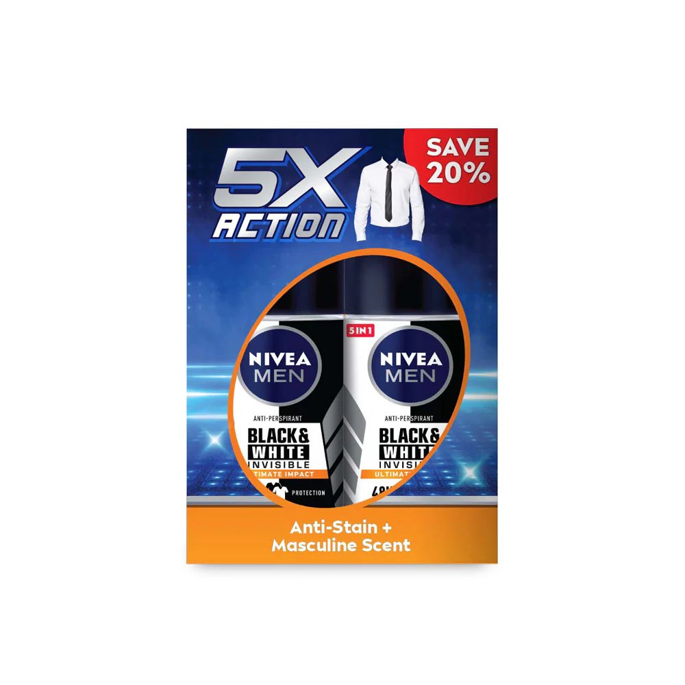 NIVEA FOR MEN DEODORANT BLACK & WHITE ULTIMATE IMPACT ROLL ON 50ML 2S
