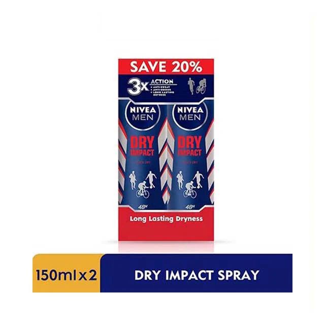 NIVEA FOR MEN DEODORANT DRY SPRAY 150ML 2S