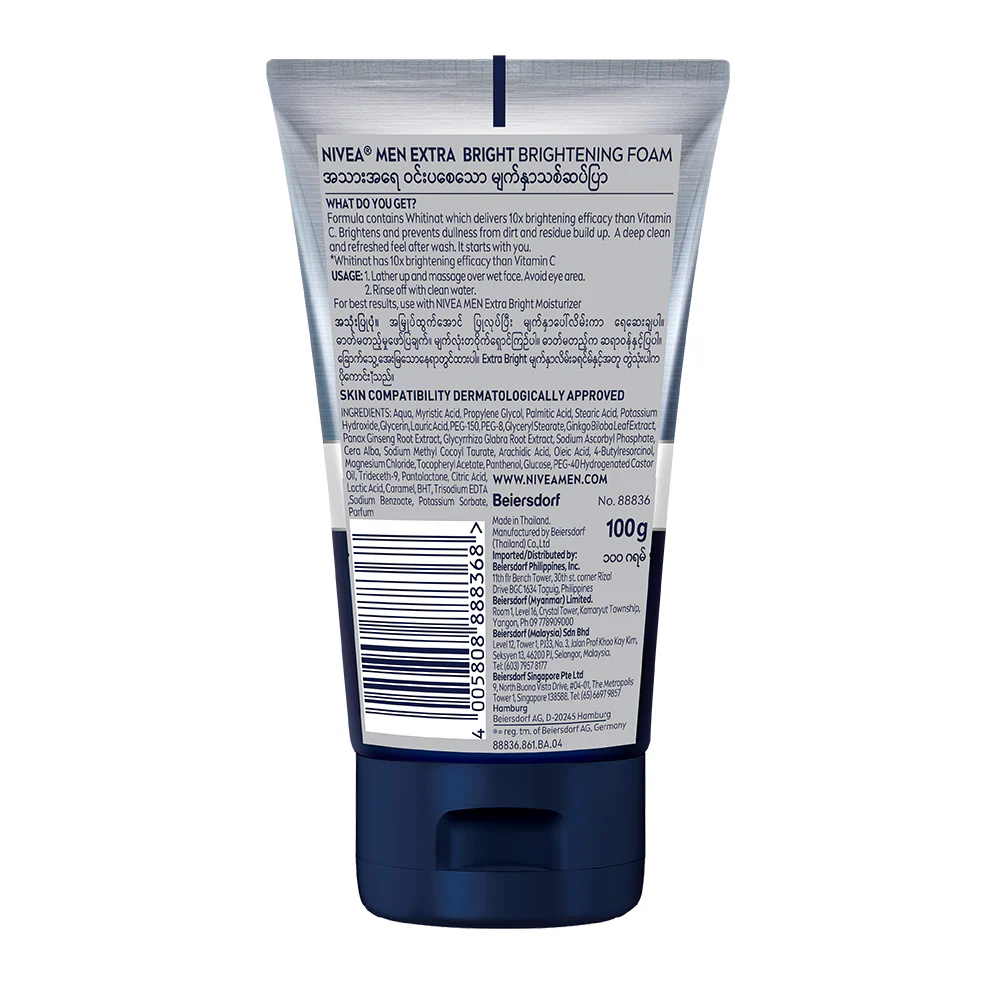 NIVEA FOR MEN EXTRA WHITE 10X EFFECT ANTI DARK SPOTS FACIAL FOAM 100ML - Image 2