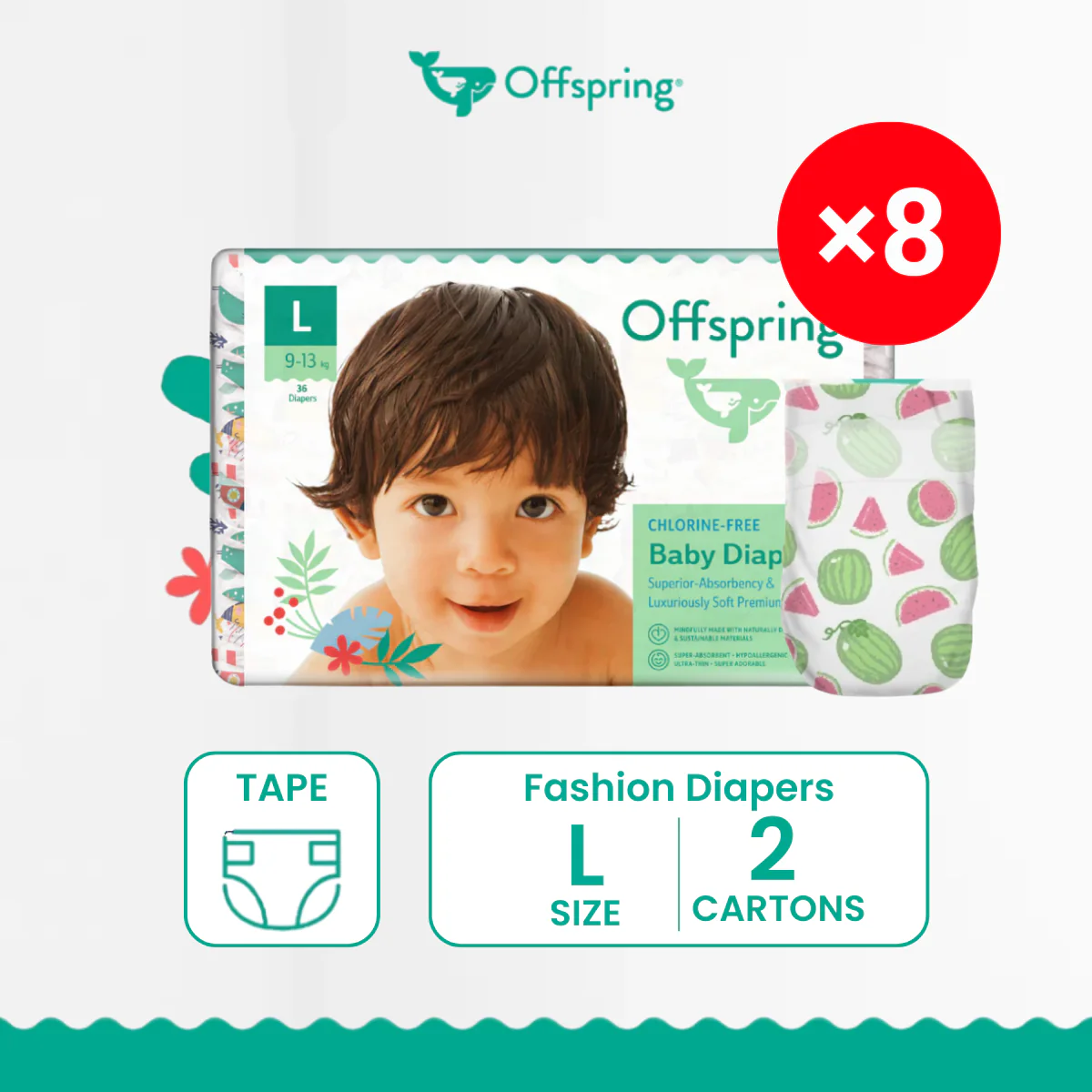 OFFSPRING FASHION DIAPERS L 36S X 8