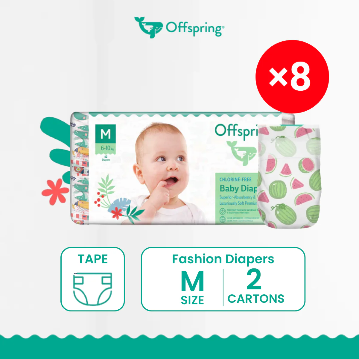 OFFSPRING FASHION DIAPERS M 42S X 8