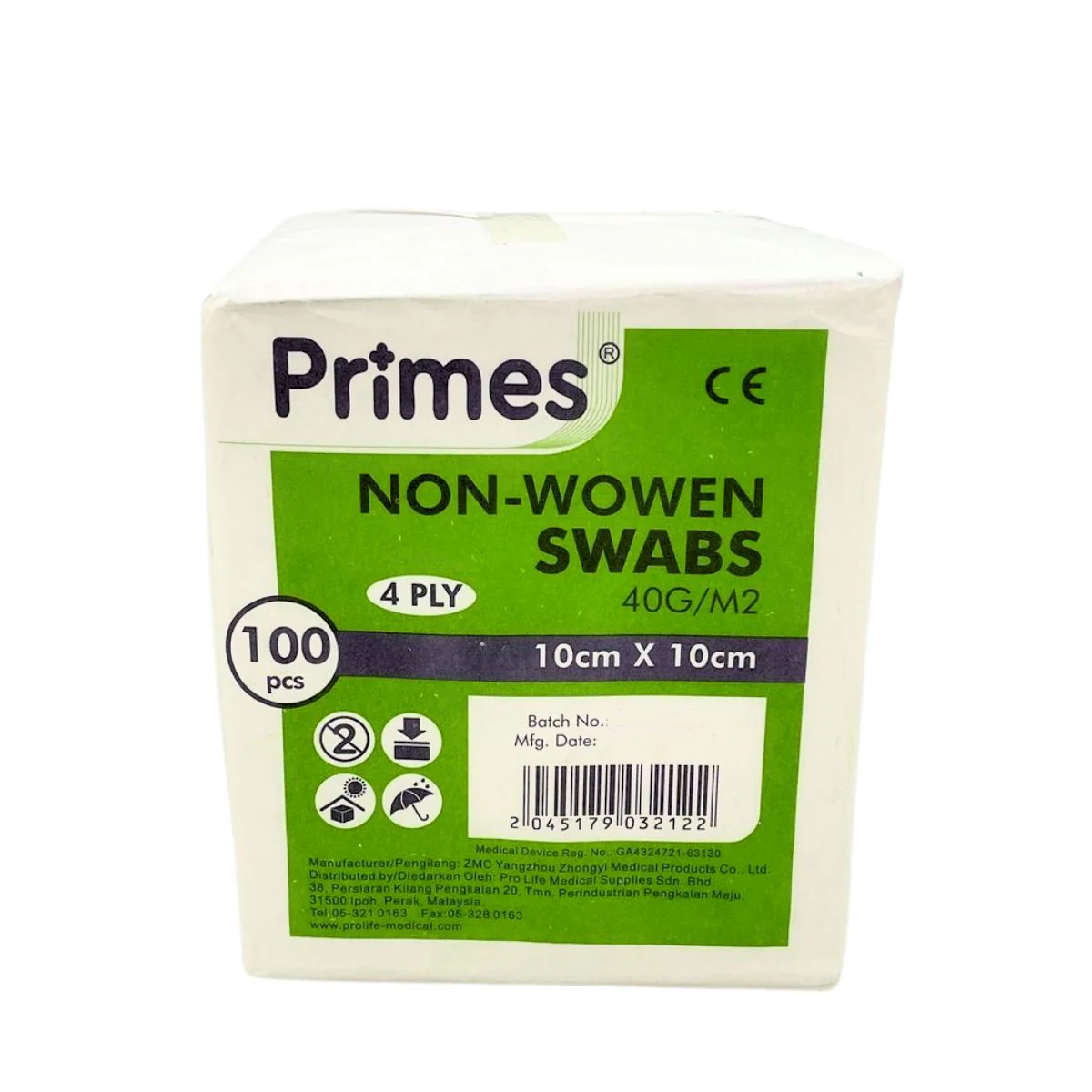 PRIMES NON WOVEN SWAB 10CMX10CM 4PLY 100S