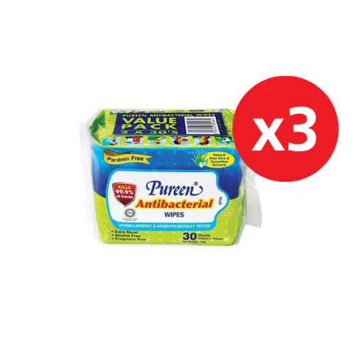 PUREEN ANTIBACTERIAL WIPES 30SX6