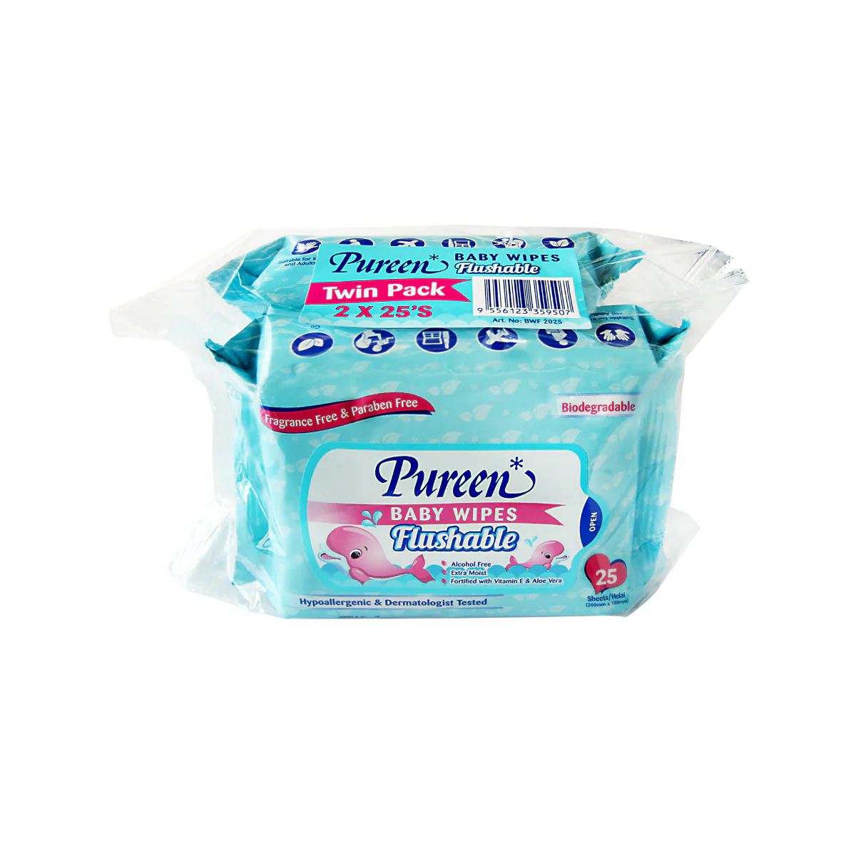 PUREEN BABY WIPES FLUSHABLE (BLUE) 2X25S