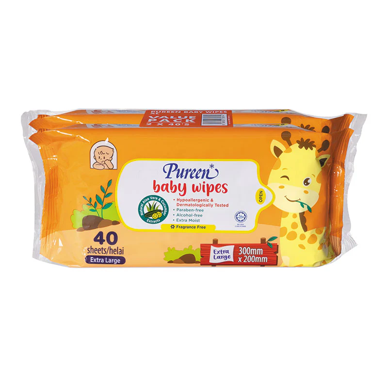 PUREEN BABY WIPES FRAGRANCE-FREE EXTRA LARGE 40SX2