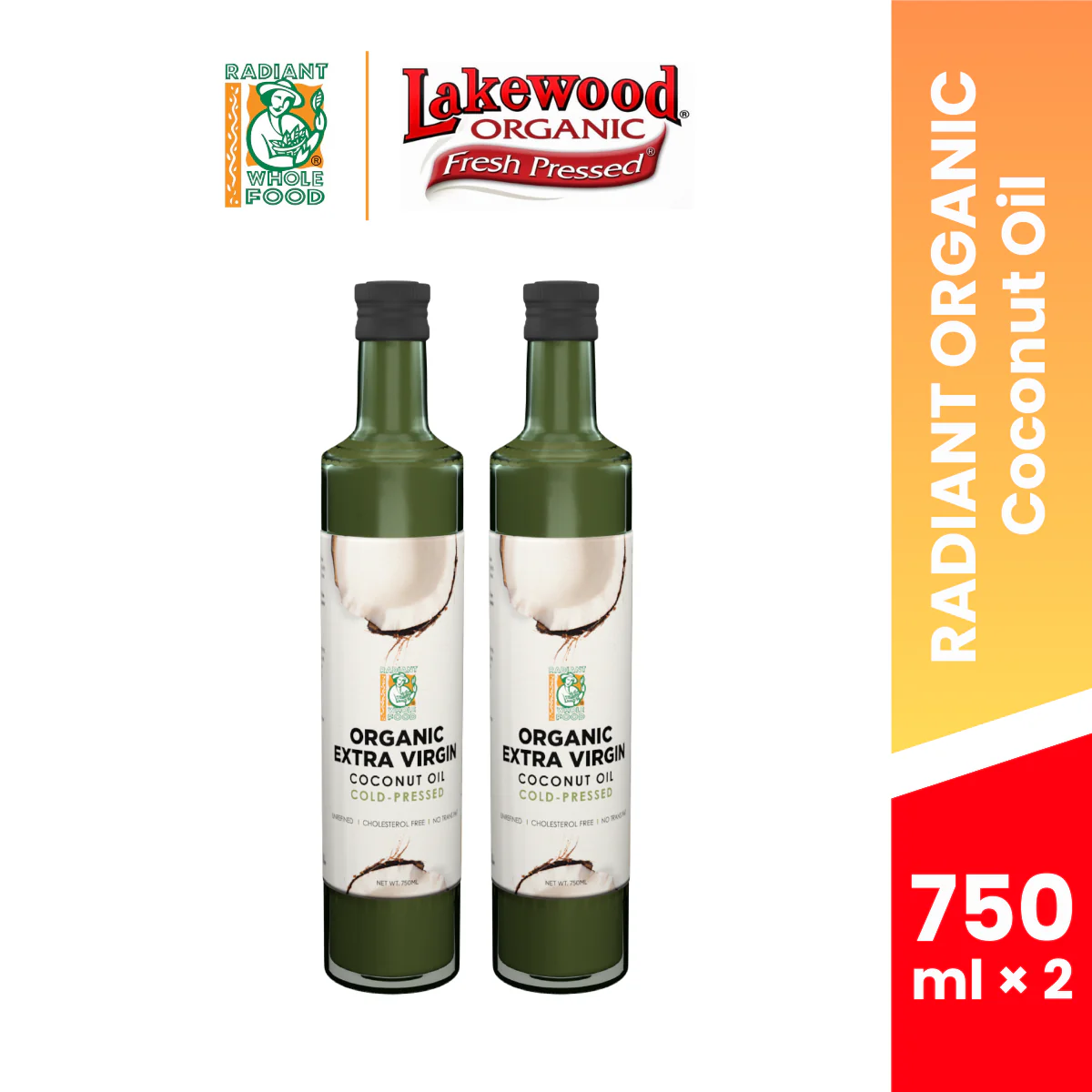 RADIANT Organic Extra Virgin Coconut Oil Cold Pressed 750ml × 2