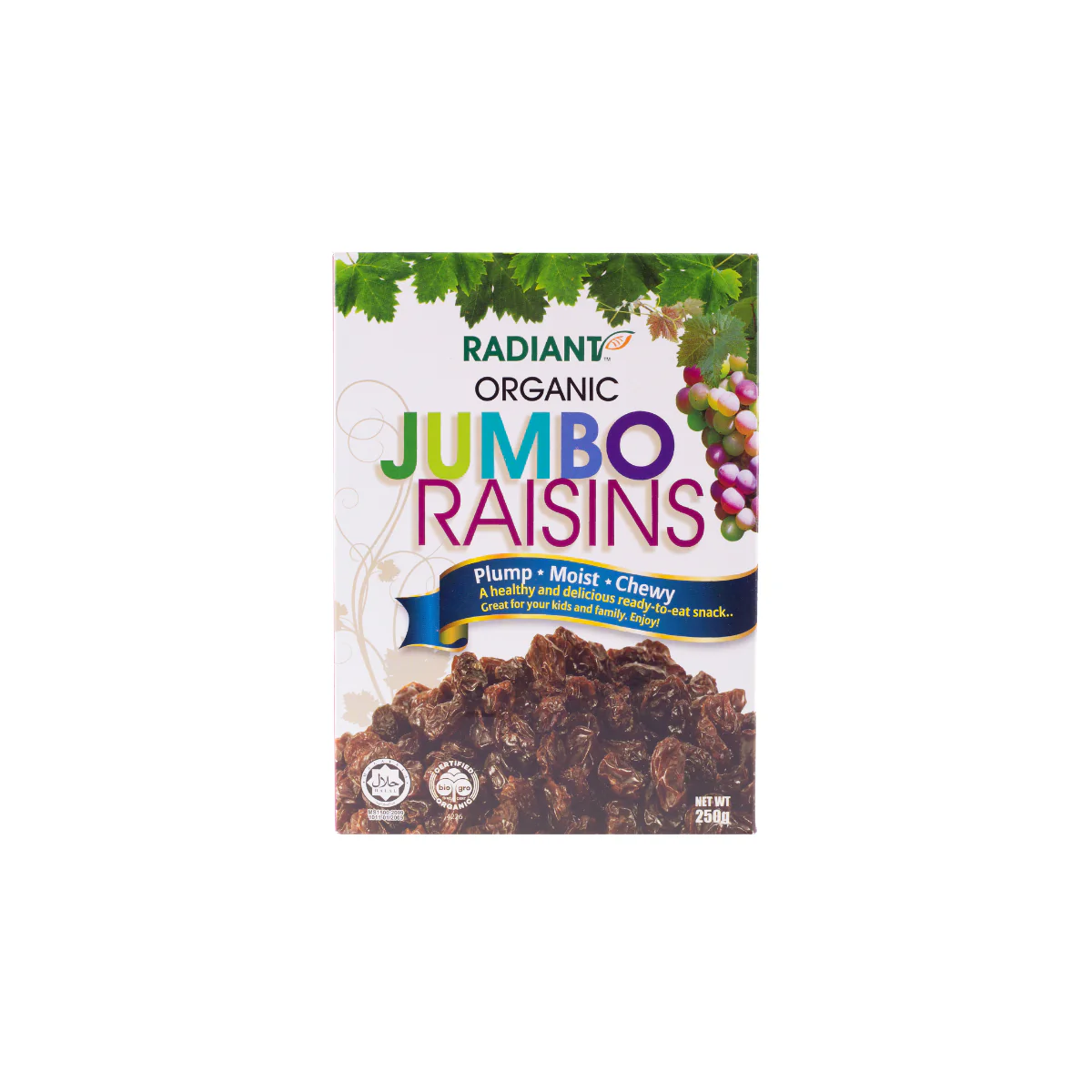 RADIANT ORGANIC JUMBO RAISINS 250G