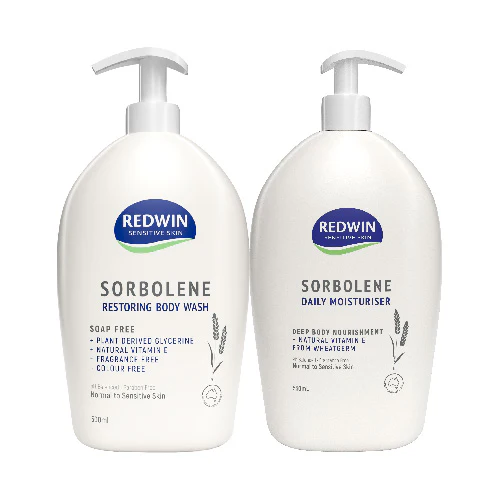 REDWIN SORBOLENE BODY WASH 500ML & MOIST LOTION WITH VITAMIN E 550ML