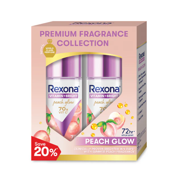 REXONA WOMEN DEODORANT ROLL ON VITAMIN + BRIGHT PEACH GLOW 45ML 2S