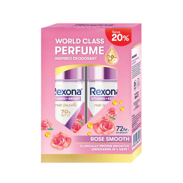 REXONA WOMEN DEODORANT ROLL ON VITAMIN + BRIGHT ROSE GLOW 45ML 2S
