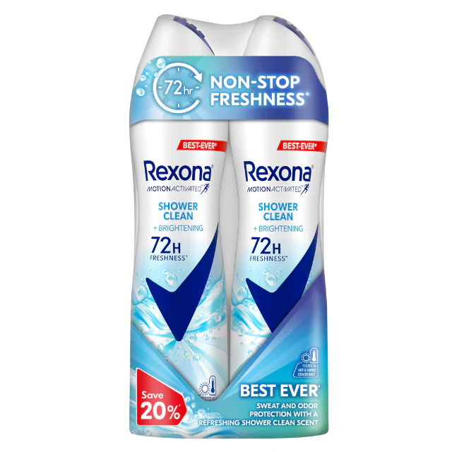 REXONA WOMEN DEODORANT SPRAY MOTIONACTIVED SHOWER CLEAN 135ML 2S