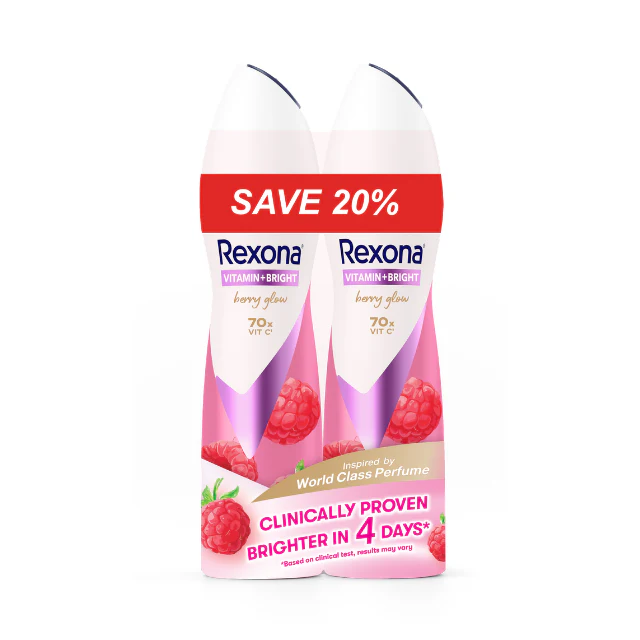 REXONA WOMEN DEODORANT SPRAY VITAMIN + BRIGHT BERRY GLOW 135ML 2S