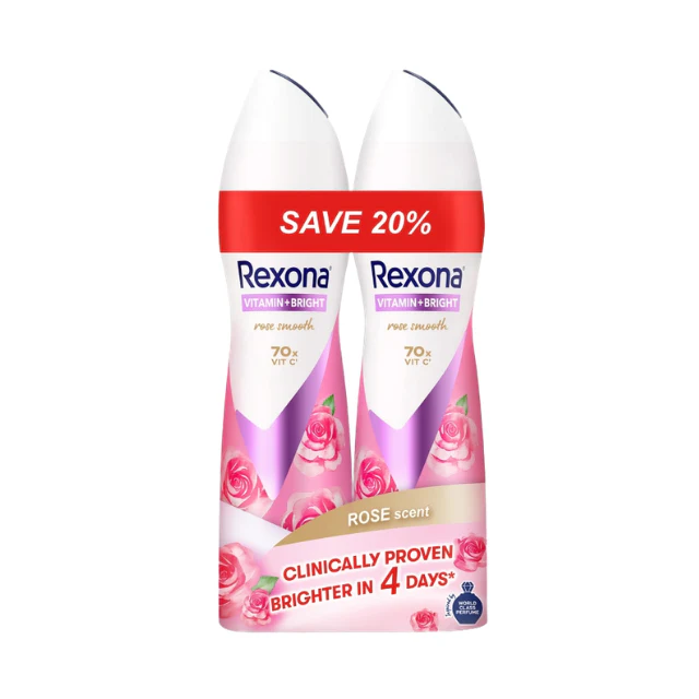 REXONA WOMEN DEODORANT SPRAY VITAMIN + BRIGHT ROSE GLOW 135ML 2S