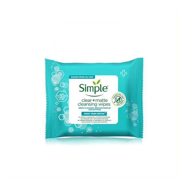 SIMPLE DAILY SKIN DETOX CLEAR MATTE CLEANSING WIPES 25S