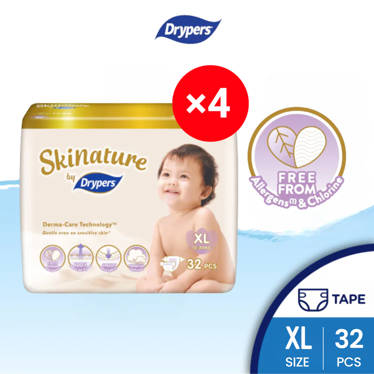 SKINATURE BY DRYPERS XL 32S × 4