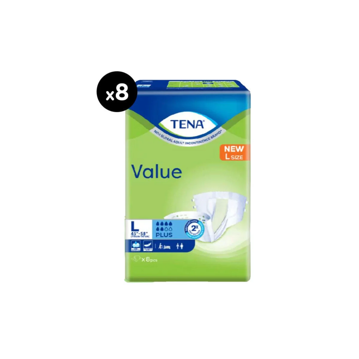 Tena value adult diaper L (8s x 8)