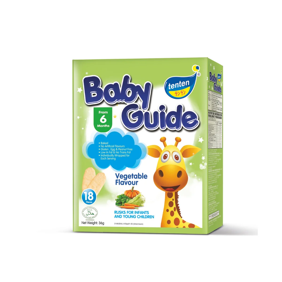 TENTEN BABY GUIDE RICE RUSKS 36G (VEGETABLE)
