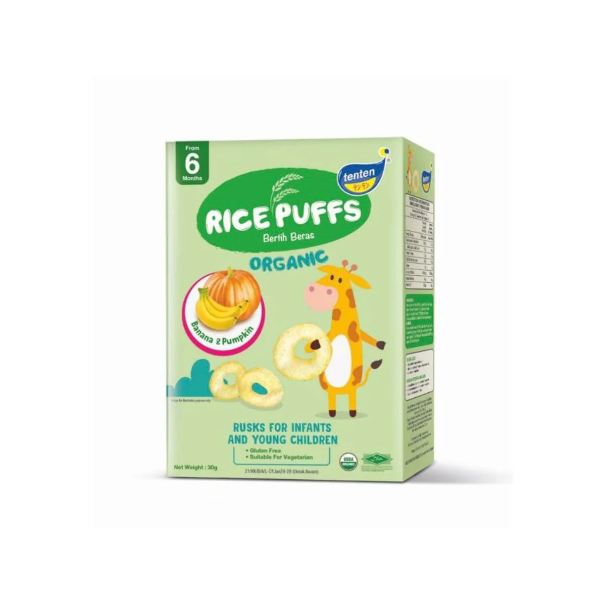 TENTEN ORGANIC RICE PUFF (BANANA & PUMPKIN) 30G