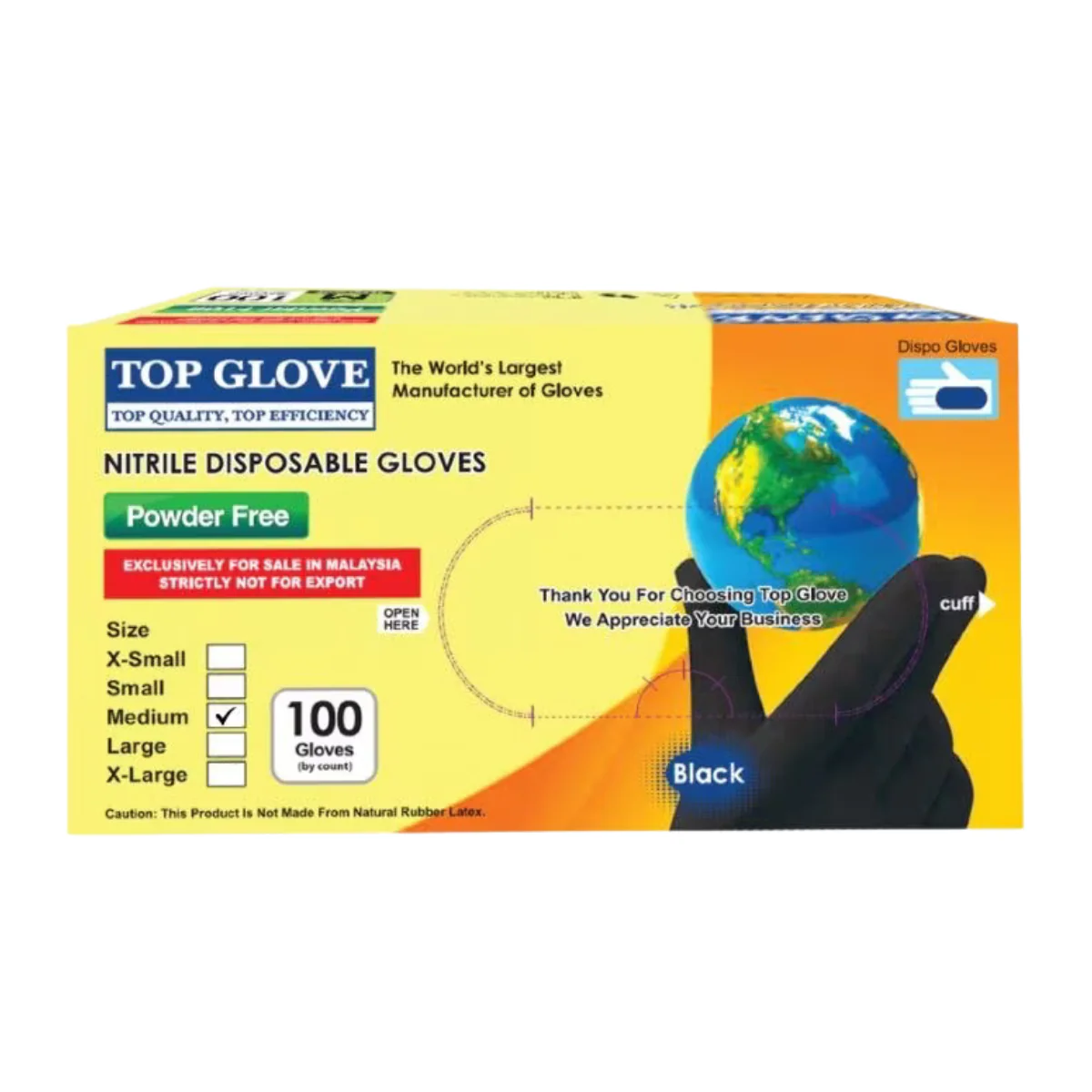 TOP GLOVE NITRILE POWDER FREE GLOVE BLACK M 100S
