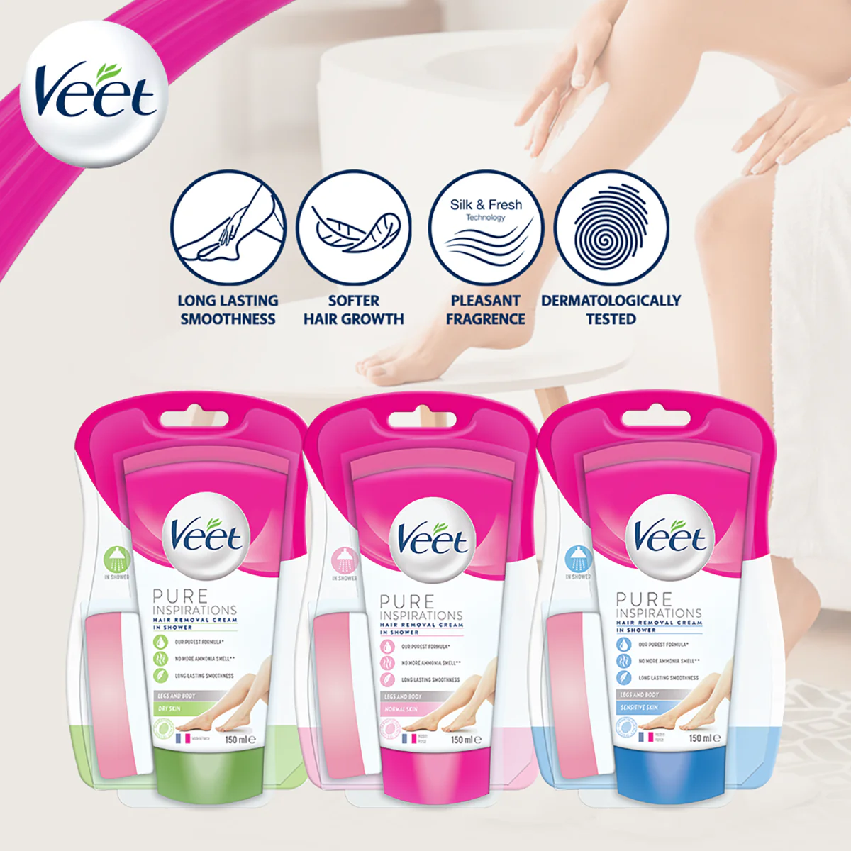 VEET IN SHOWER HAIR REMOVAL CREAM DRY SKIN 150ML - Image 2