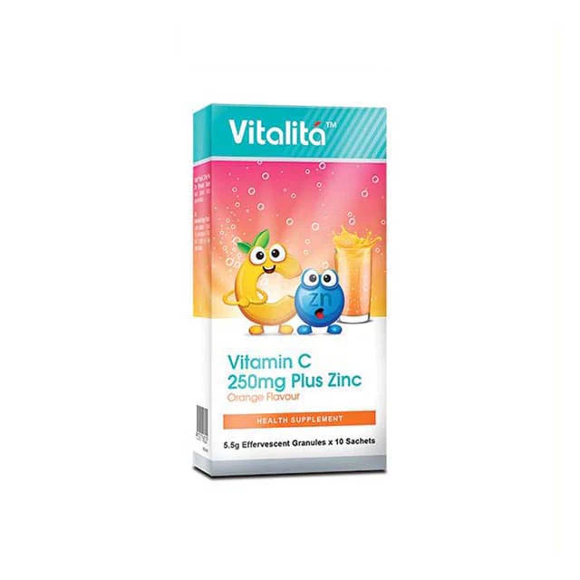 VITALITA VITAMIN C 250MG PLUS ZINC EFFERVERSCENT ORANGE 5.5G X10S